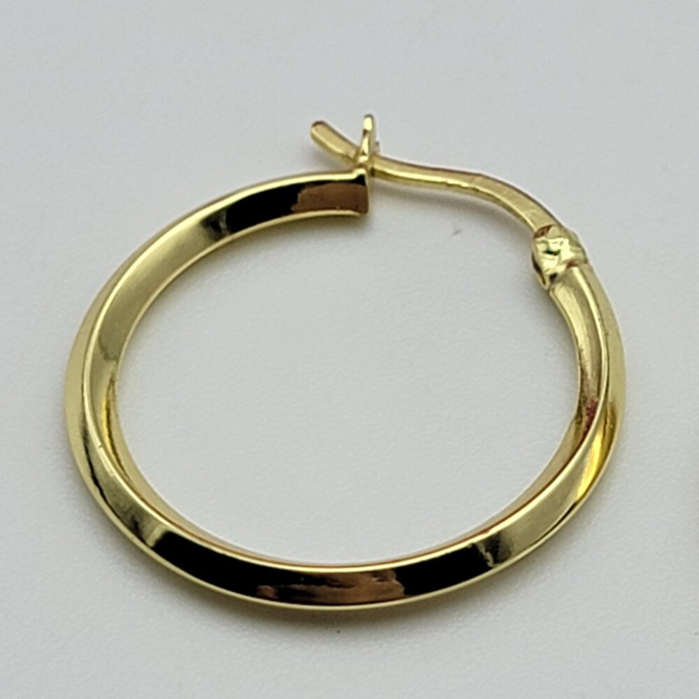 AV 925 Sterling Silver Gold Vermeil Hoop Earrings 26mm Latch-Back Lever-Back - Picture 2 of 8